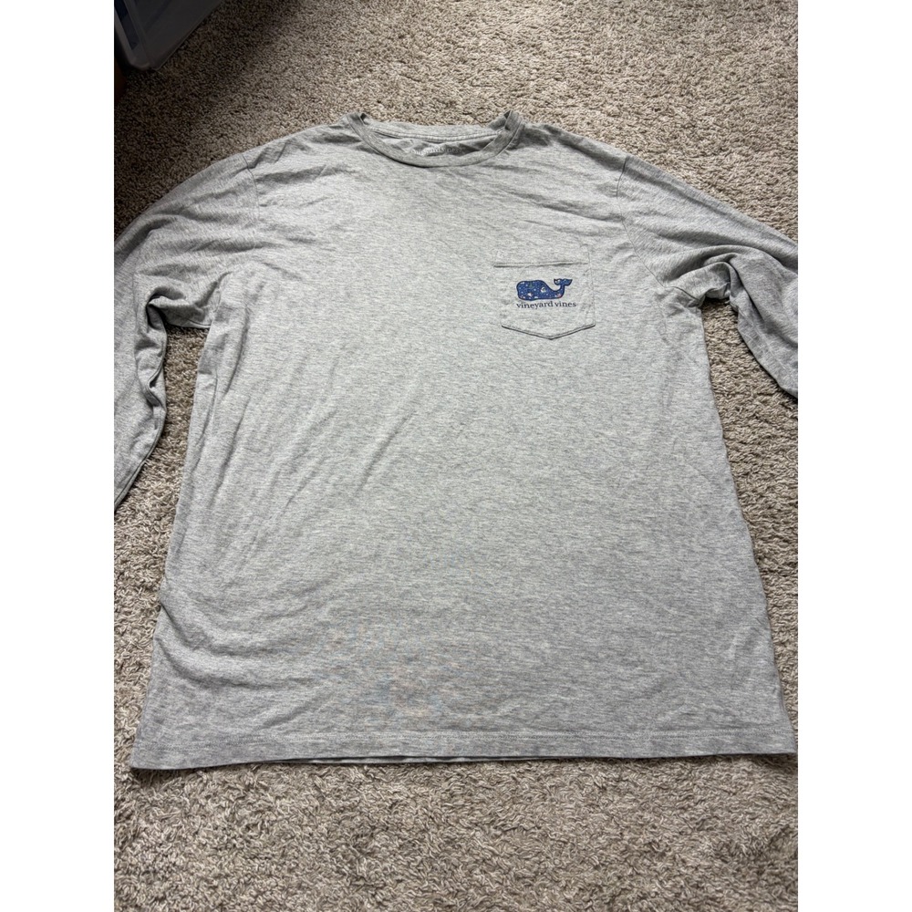 Vineyard Vines Mens Gray Holiday Nautical Whale Long Sleeve Pocket T-Shirt M